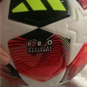 adidas White Soccer Ball with Red and Neon Green Accents